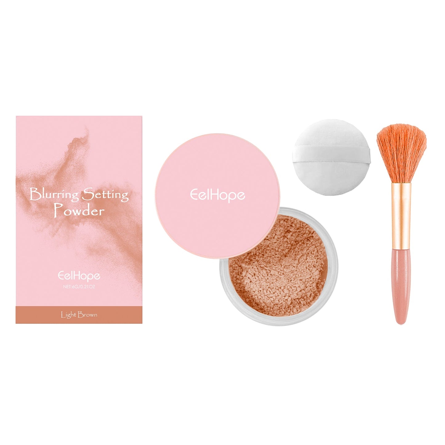 Setting powder with brush， Natural Makeup Light, Delicate Breathable Fit Dry And Wet Dual Use Powder Lasting Makeup - Korvel