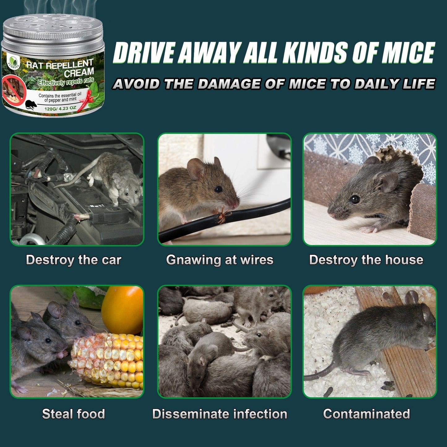 120g home plant natural peppermint oil rats and mice mouse repellent to avoid rodent - Korvel