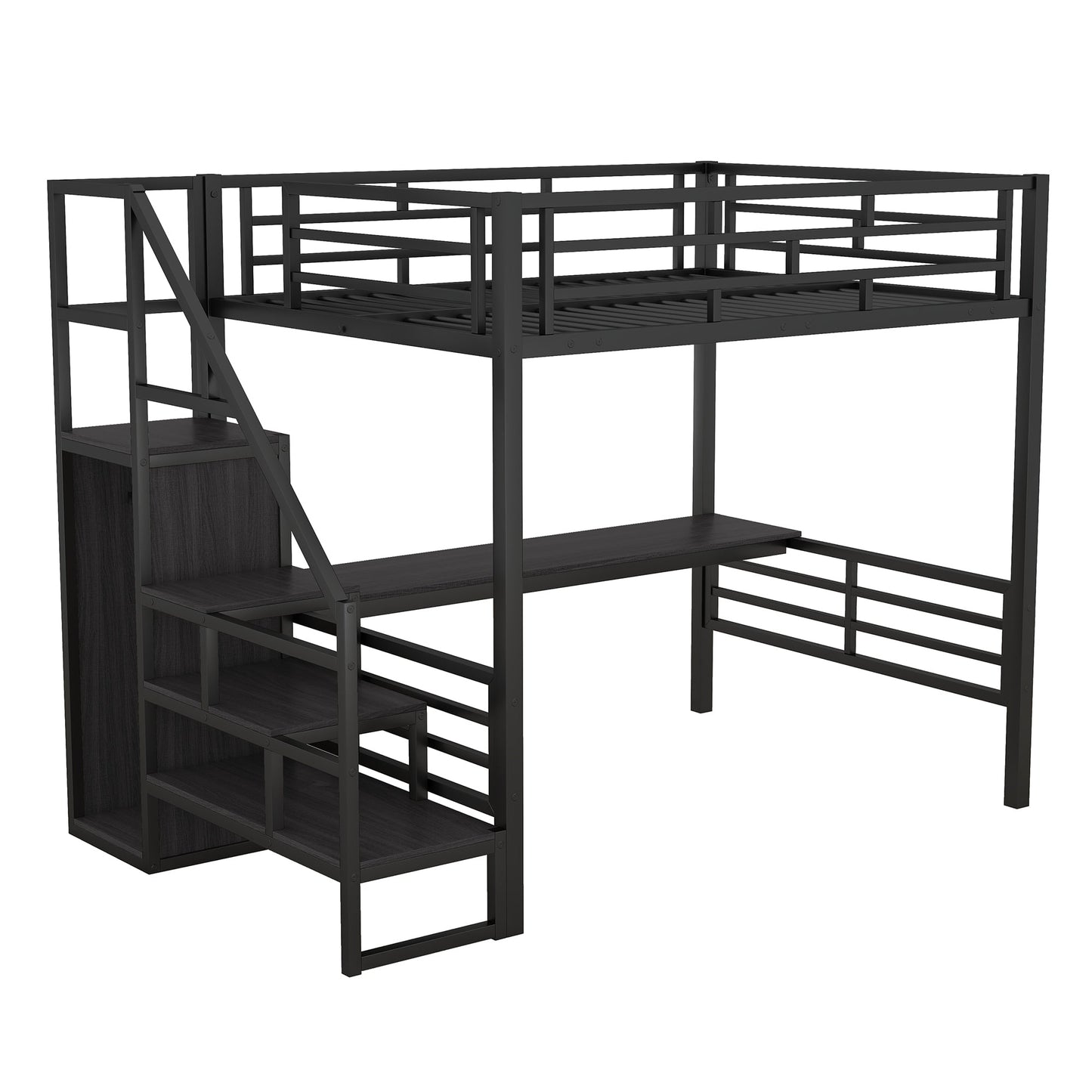 Cama loft de metal de tamaño completo con escritorio y opciones de almacenamiento