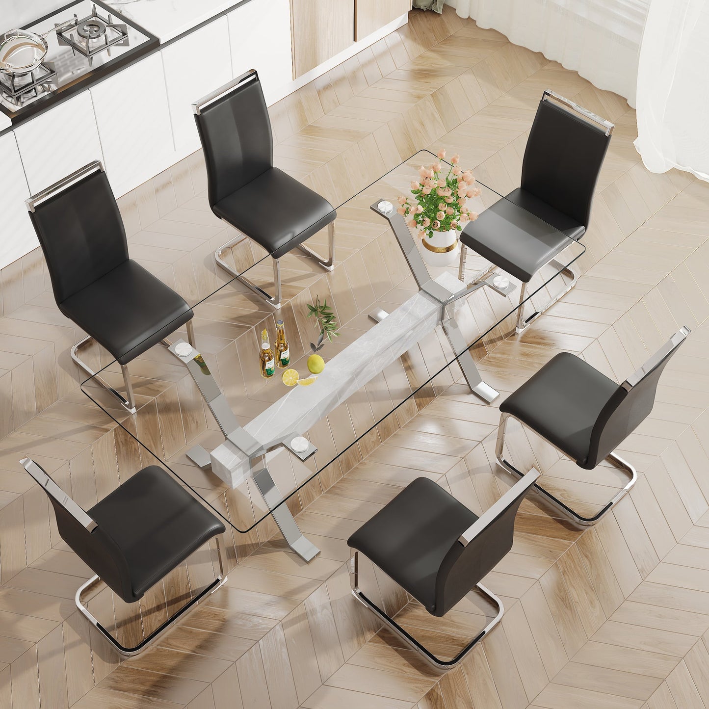 Dining table Modern tempered glass dining table 79 ''x39''x30 '' 1105 - Korvel