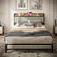 Queen Size Bed Frame with Charging Station, Upholstered Headboard, Metal Platform, Grey - Korvel