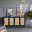Handcrafted Premium Grain Panels Rattan Sideboard Buffer Cabinet Accent Storage Cabinet With 4 Rattan Doors BLUE - Korvel