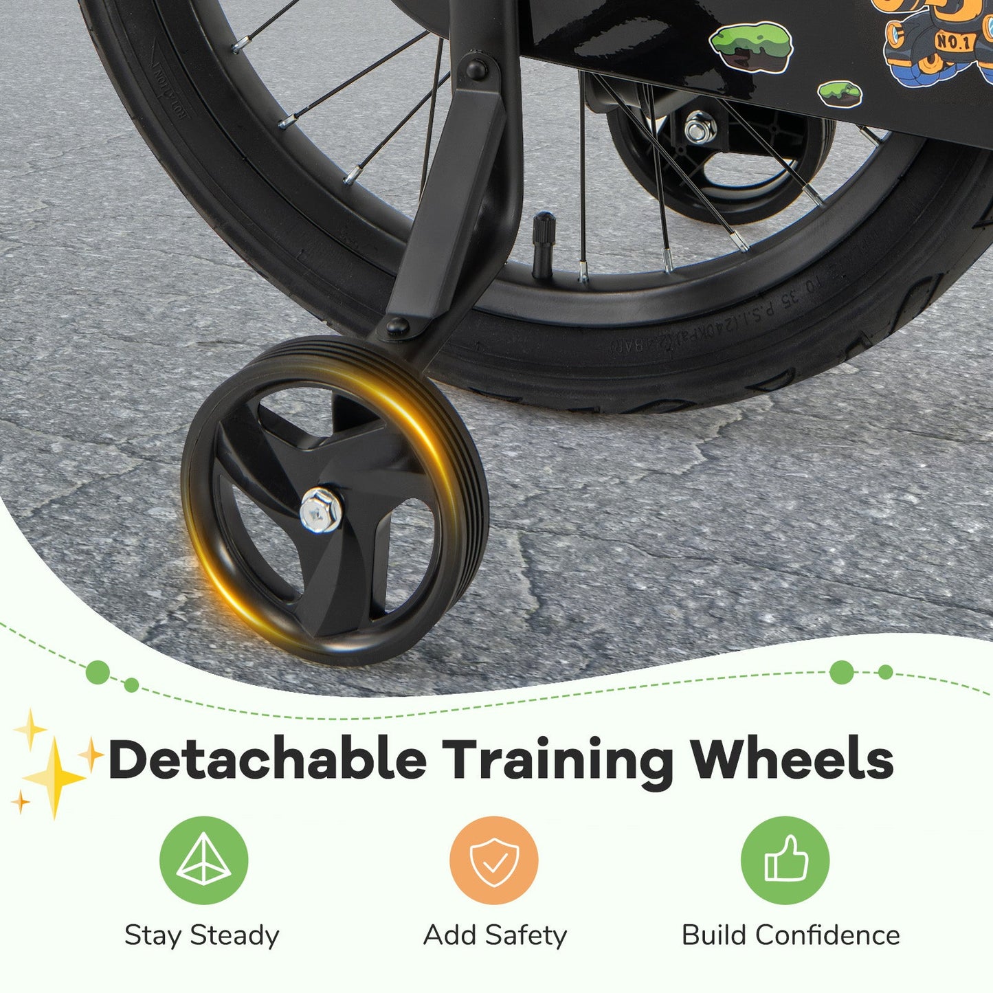 Vélo pour enfants de 14 pouces avec roues d'entraînement réglables