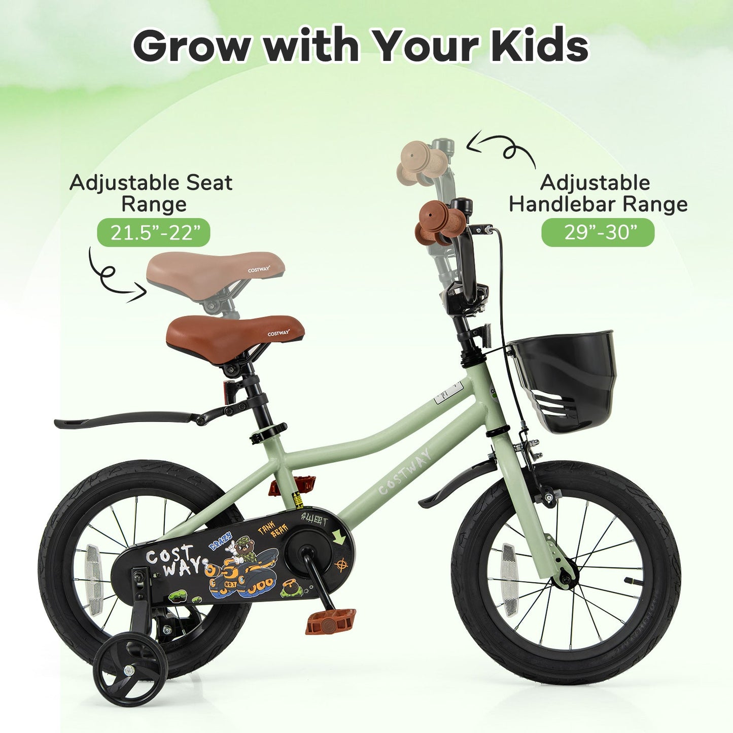 Vélo pour enfants de 14 pouces avec roues d'entraînement réglables