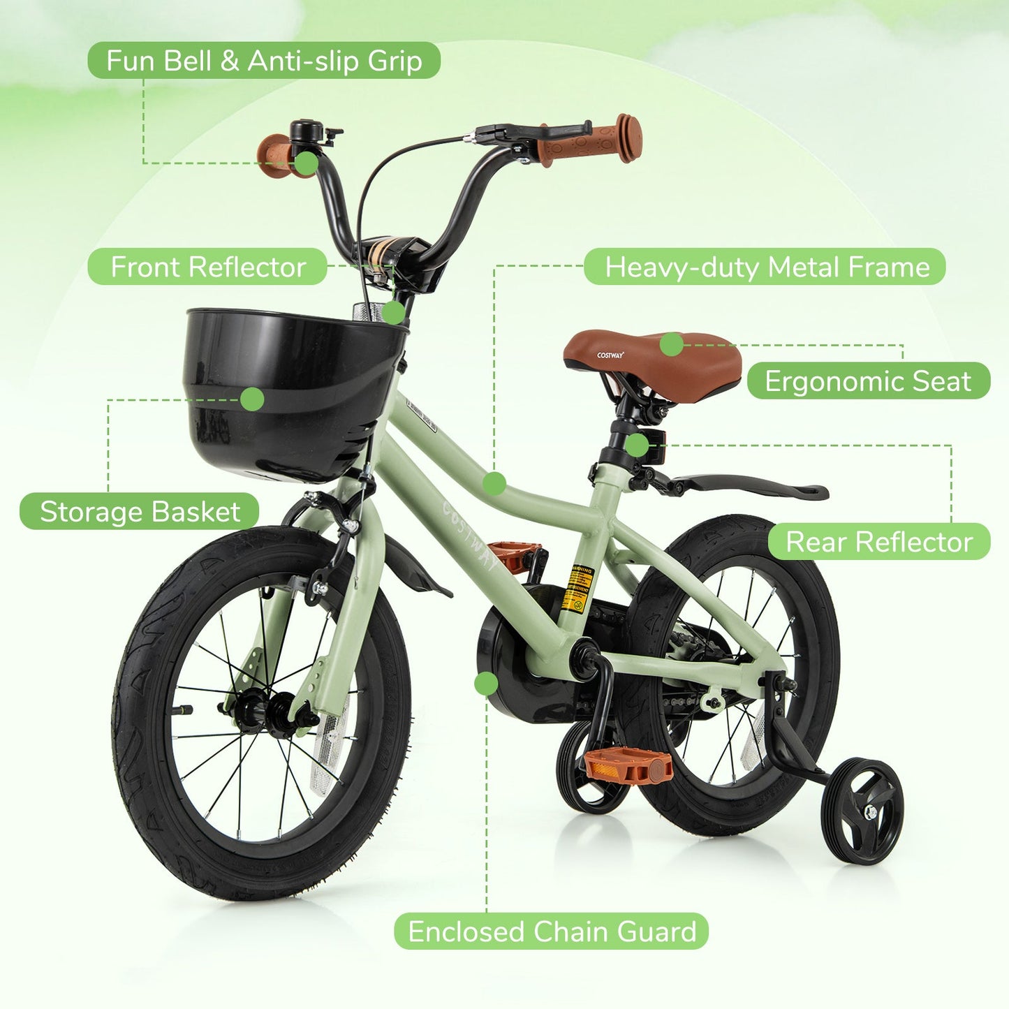 Vélo pour enfants de 14 pouces avec roues d'entraînement réglables