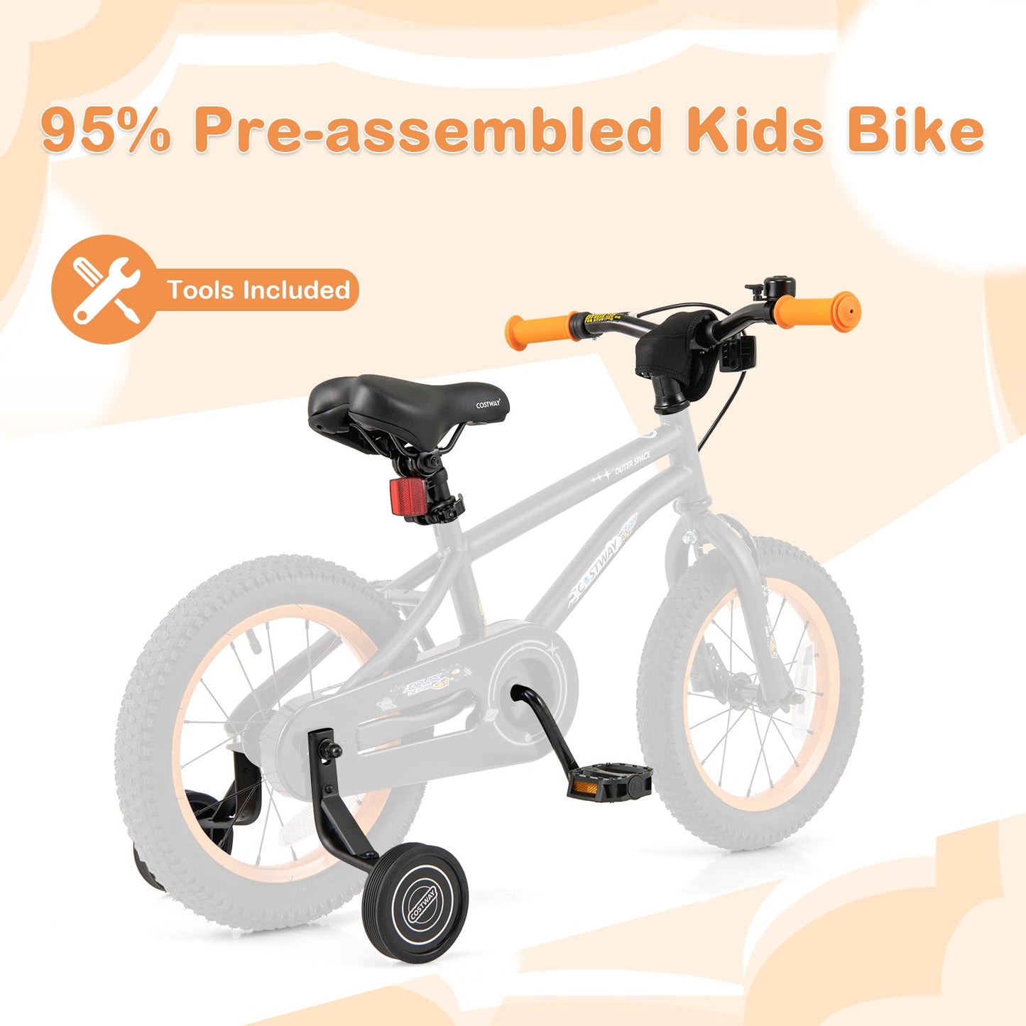 Bicicleta Deportiva Infantil de 14 Pulgadas para Edades de 3 a 5 Años con Asiento Ajustable