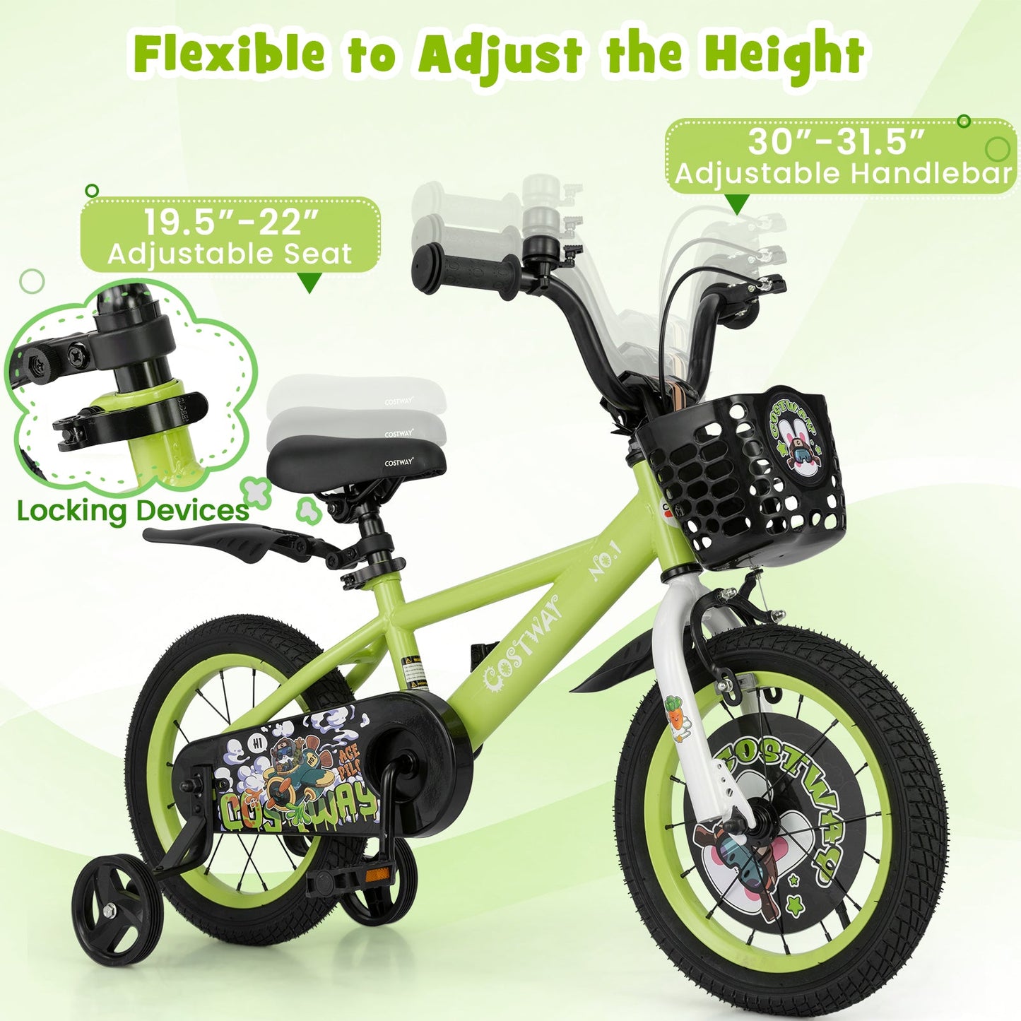 Bicicleta para Niños de 14 Pulgadas con Ruedas de Entrenamiento Ajustables para Edades de 3 a 5 Años
