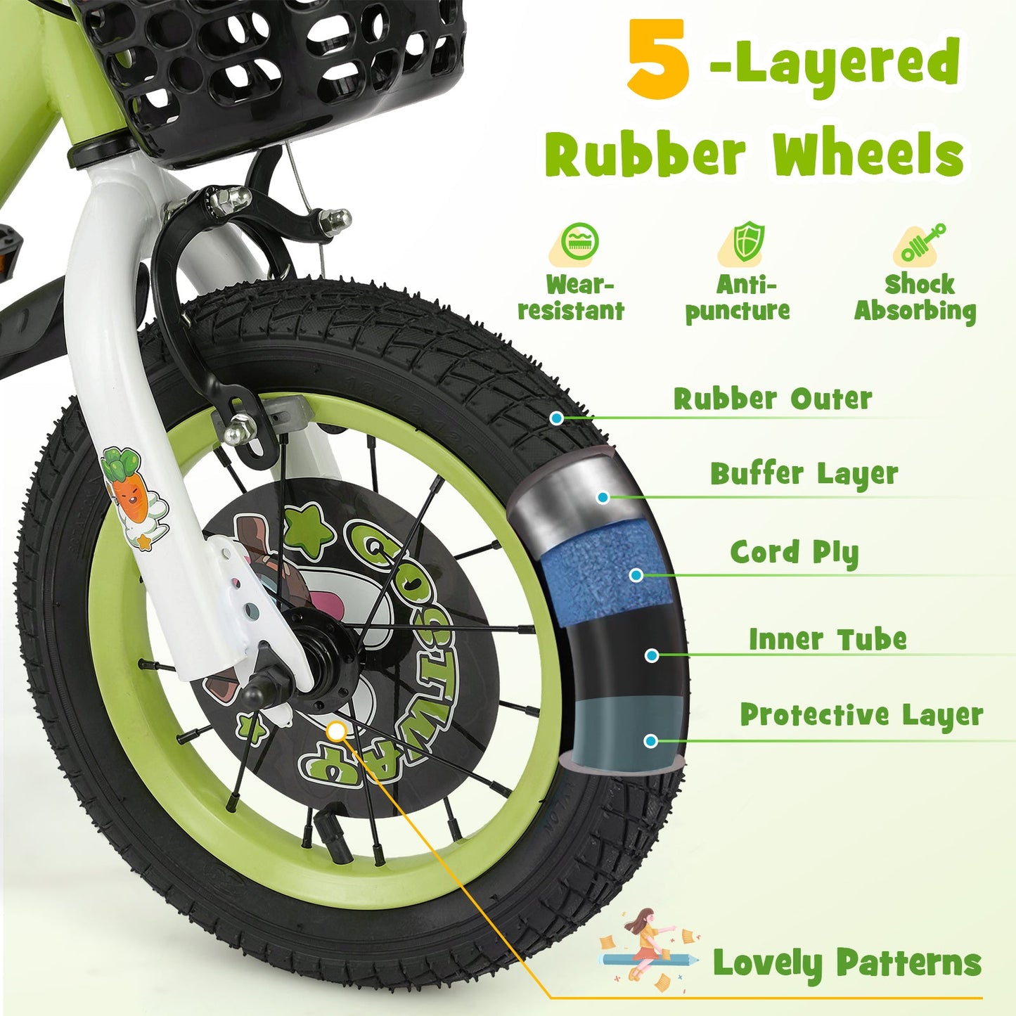 Bicicleta para Niños de 14 Pulgadas con Ruedas de Entrenamiento Ajustables para Edades de 3 a 5 Años