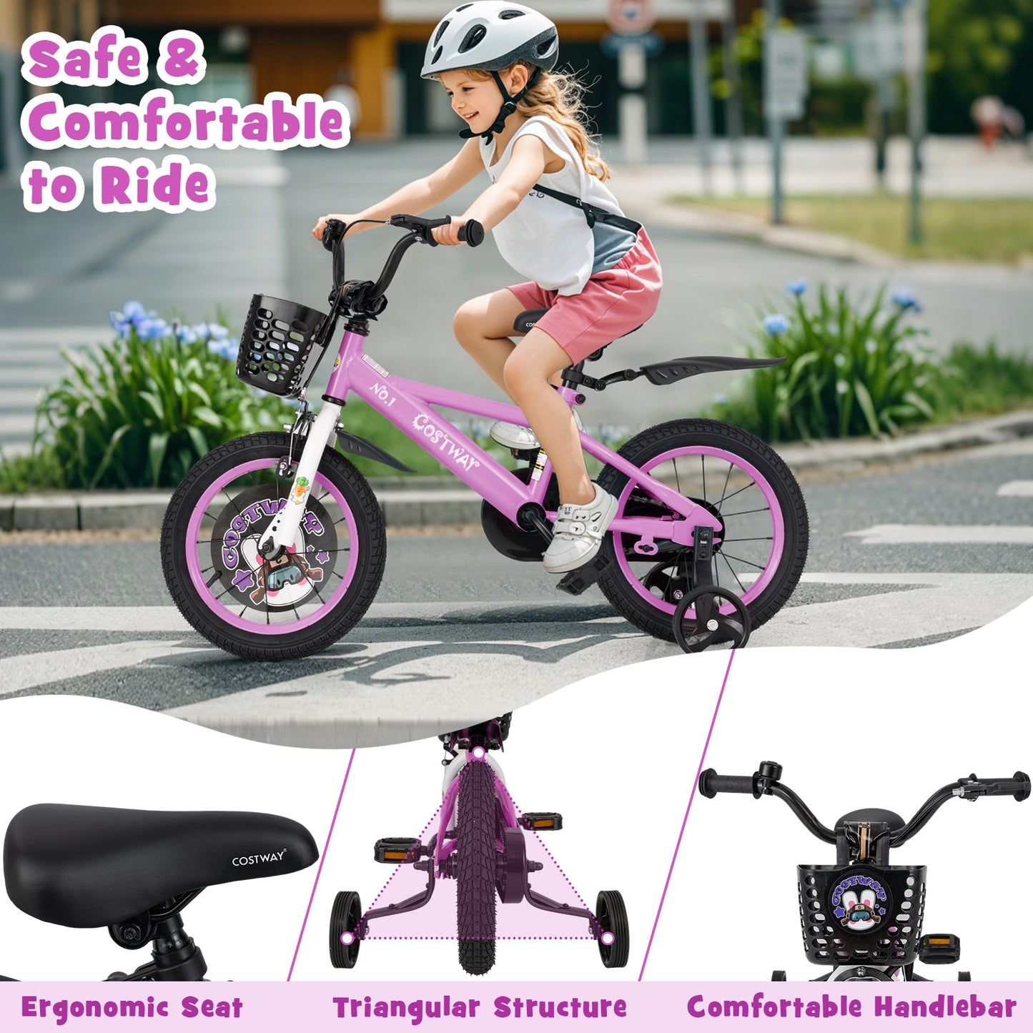Bicicleta para Niños de 14 Pulgadas para Edades de 3 a 5 Años con Características Ajustables