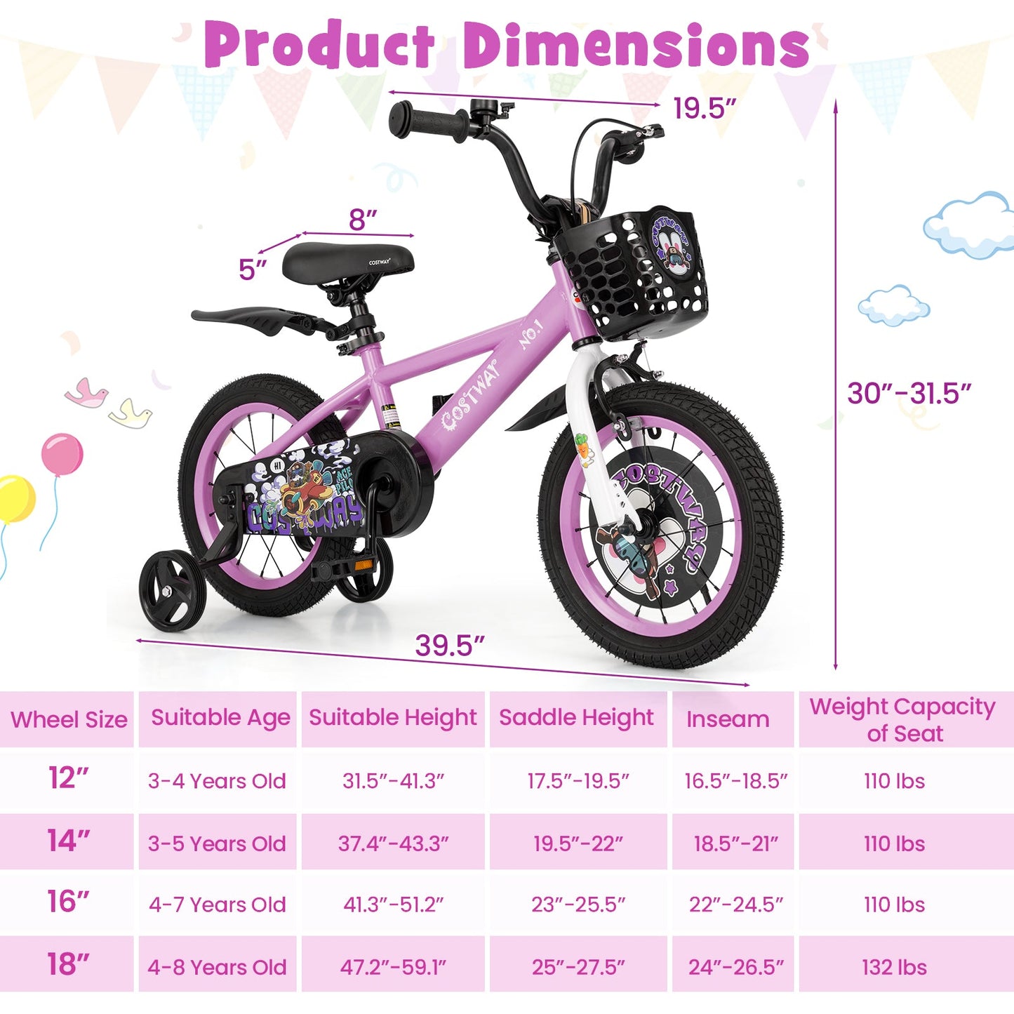 Bicicleta para Niños de 14 Pulgadas para Edades de 3 a 5 Años con Características Ajustables