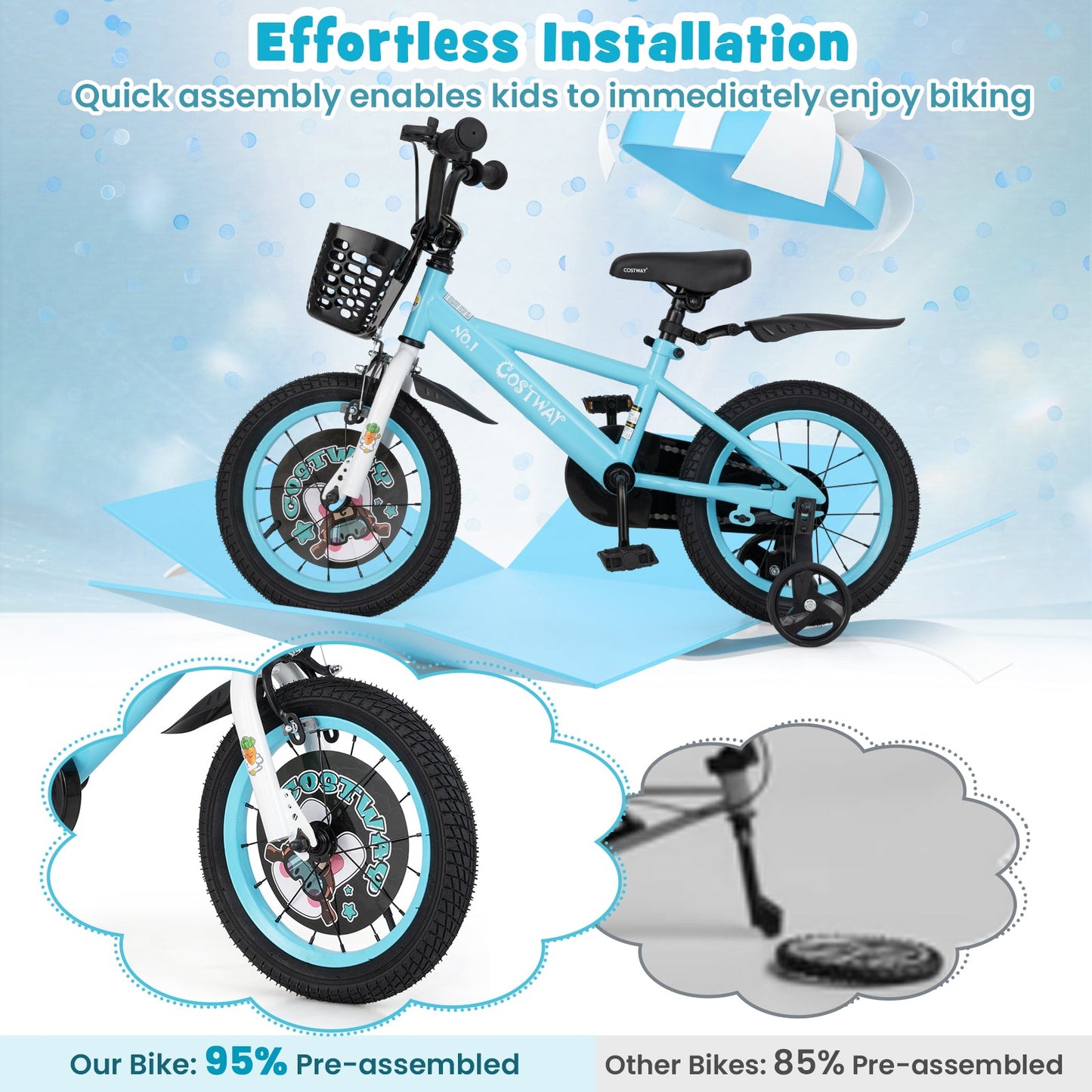 Vélo pour enfants de 14 pouces avec caractéristiques ajustables pour les 3-5 ans