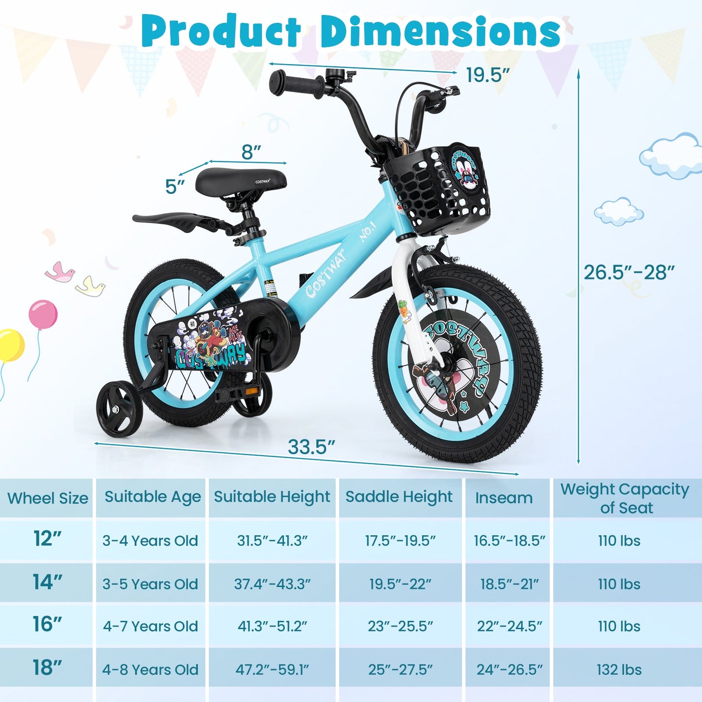 Vélo pour enfants de 14 pouces avec caractéristiques ajustables pour les 3-5 ans