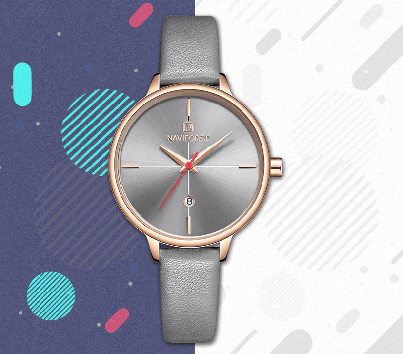 Montre de Luxe pour Femme avec Bracelet en Cuir et Boîtier en Acier