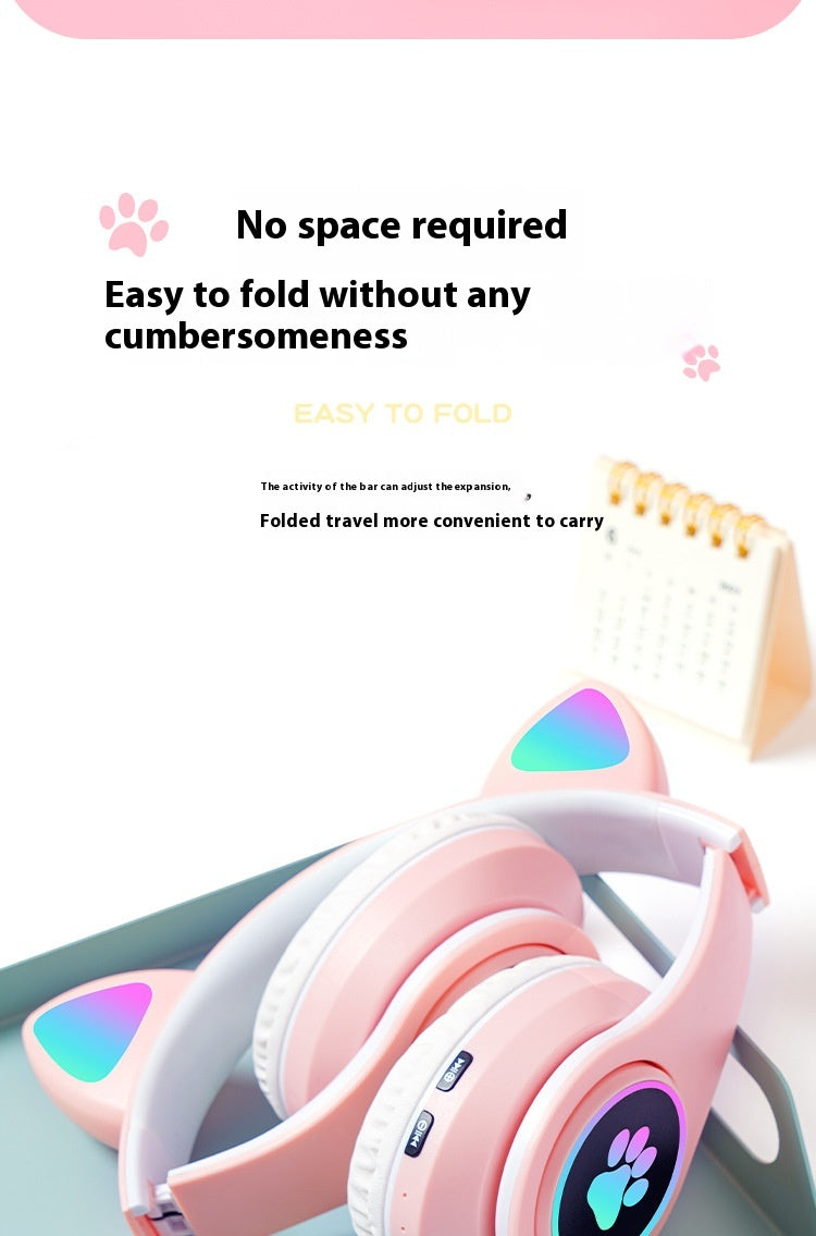 Wireless Bluetooth Cat Ears Headphones with LED Lights