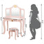 Kids Makeup Dressing Table with Tri-Folding Mirror - Pink