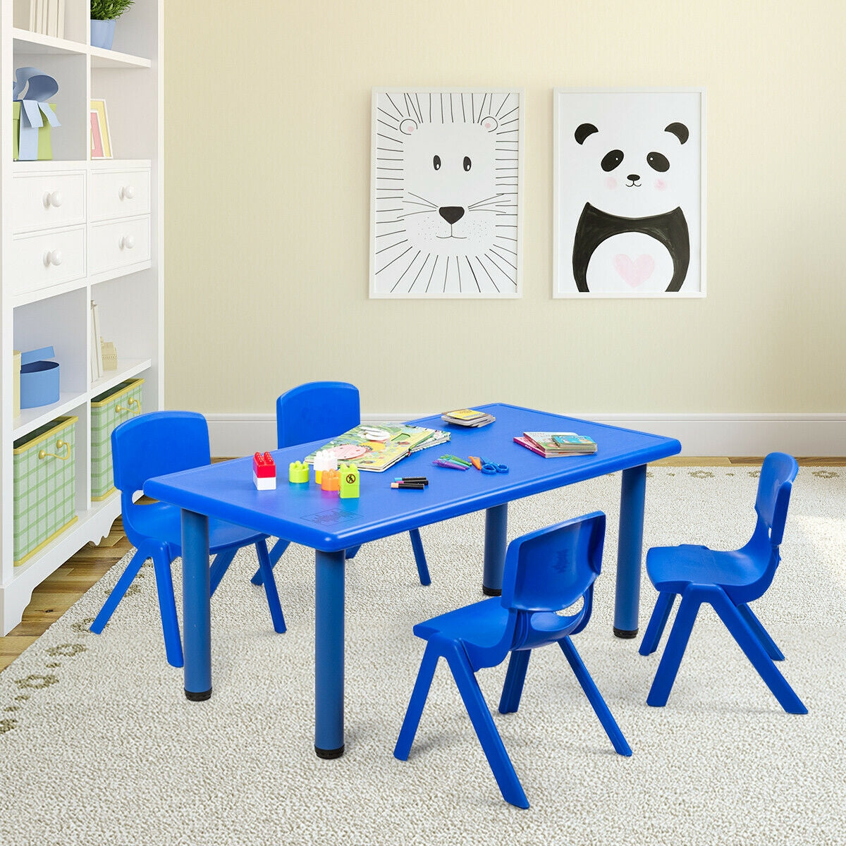 Kids Plastic Rectangular Learn and Play Table - Blue