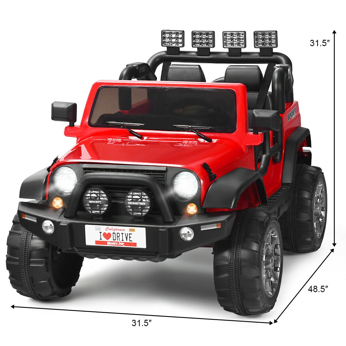 Coche eléctrico de 12V para 2 pasajeros con control remoto - Rojo