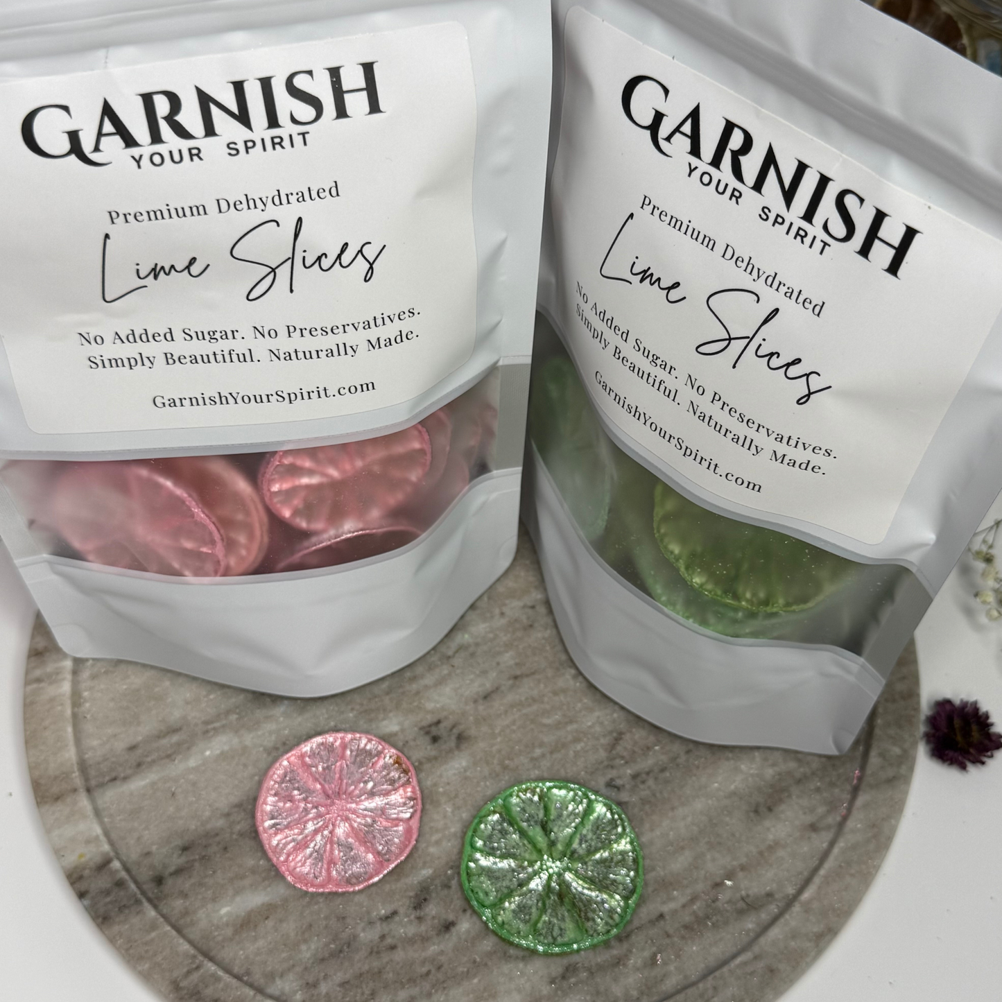 Ensemble de Garniture de Citron Vert Séché avec Poussière Lustrée Rose et Verte