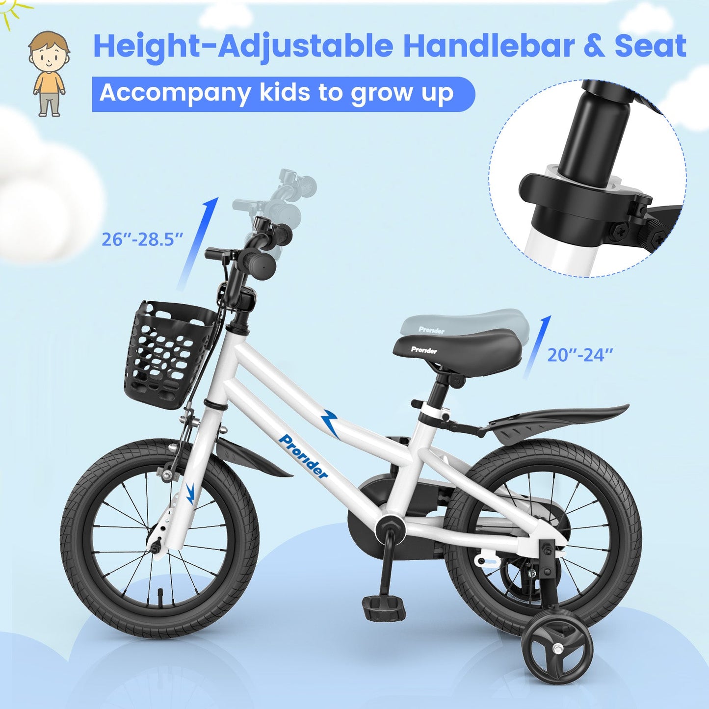 Vélo pour enfants de 14 pouces avec caractéristiques ajustables et roues d'entraînement