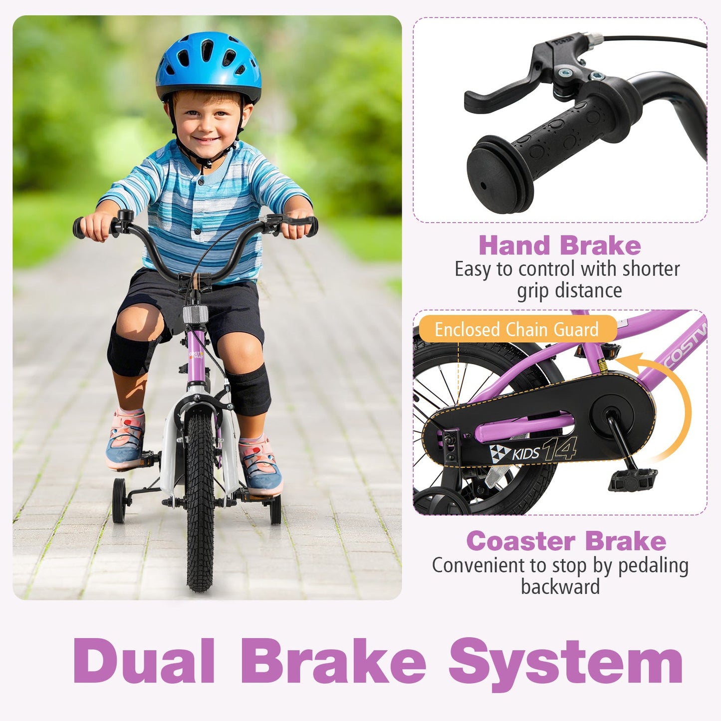 Bicicleta de Entrenamiento para Niños de 14 Pulgadas con Sistema de Doble Freno