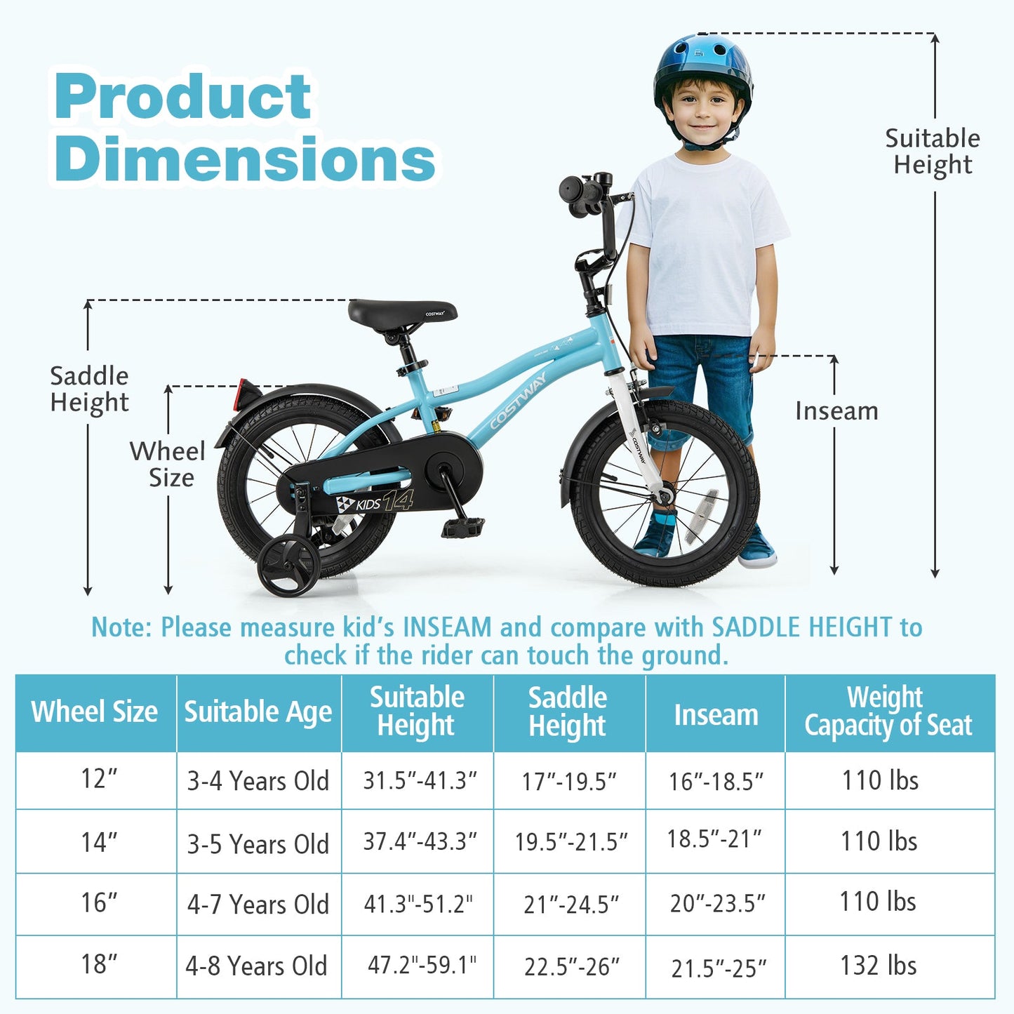 14-Inch Kids Bike with Training Wheels for Ages 3-5