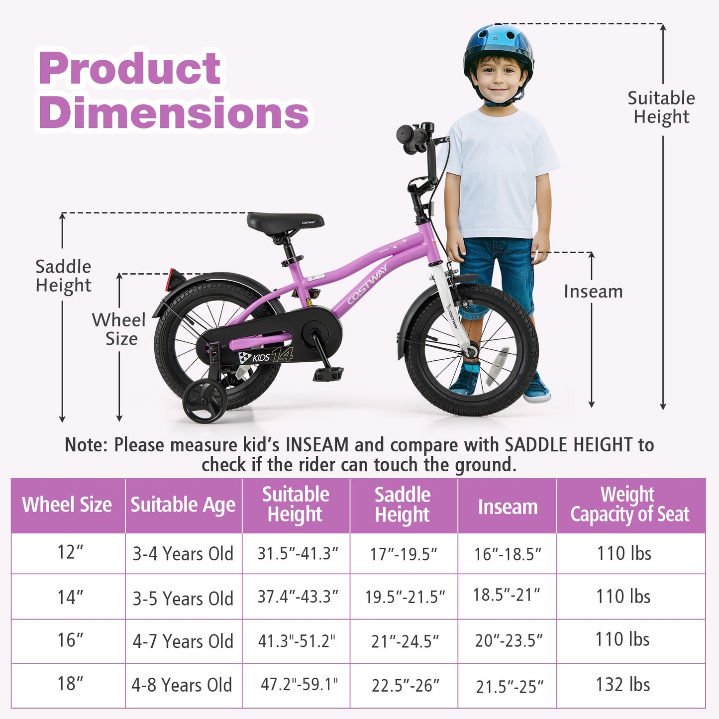 Bicicleta de Entrenamiento para Niños de 14 Pulgadas con Sistema de Doble Freno