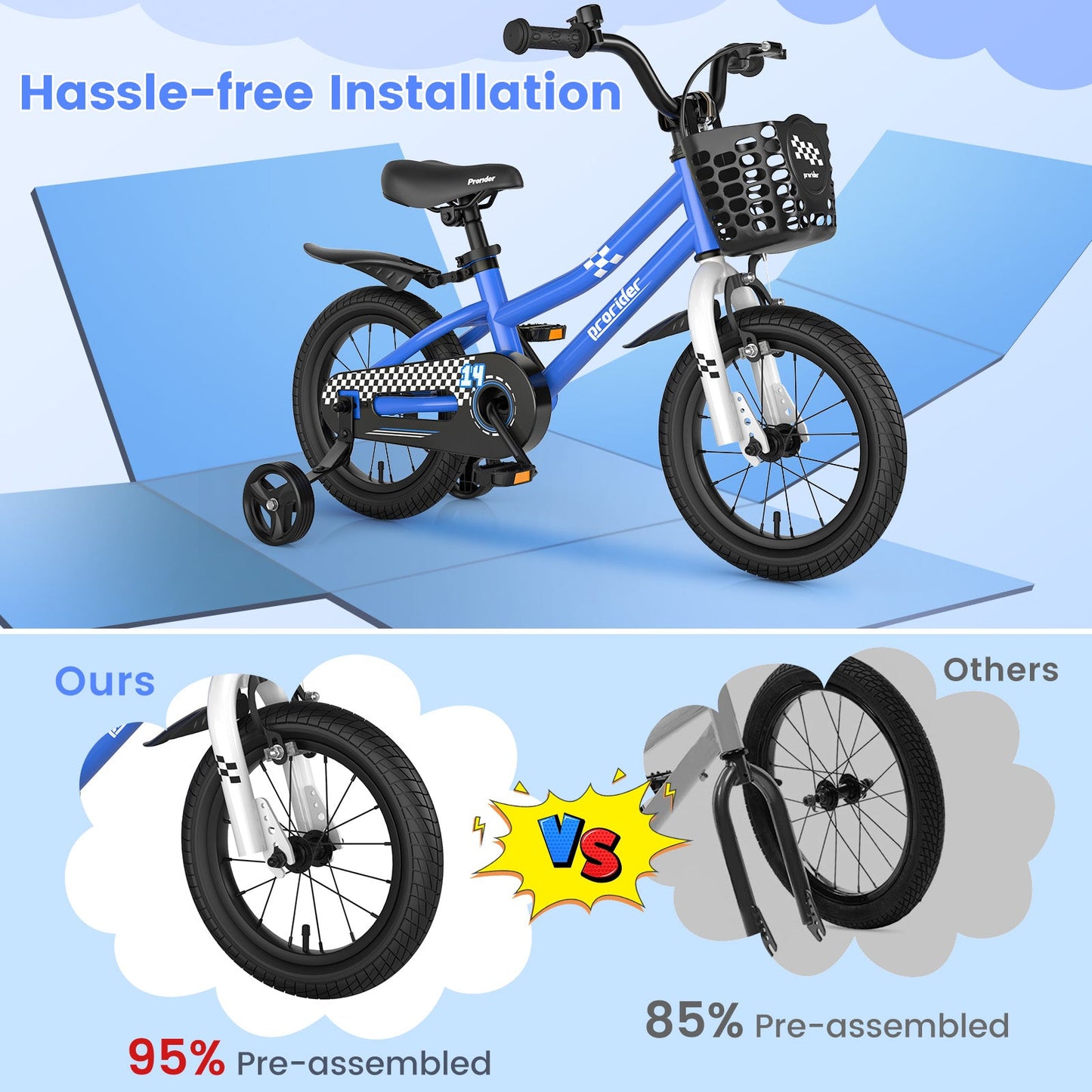 Vélo pour enfants de 14 pouces avec roues d'entraînement - Marine