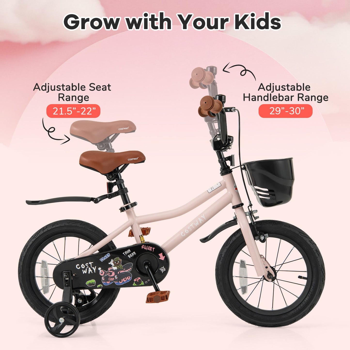 14-Inch Kids Bike with Basket & Adjustable Handlebar