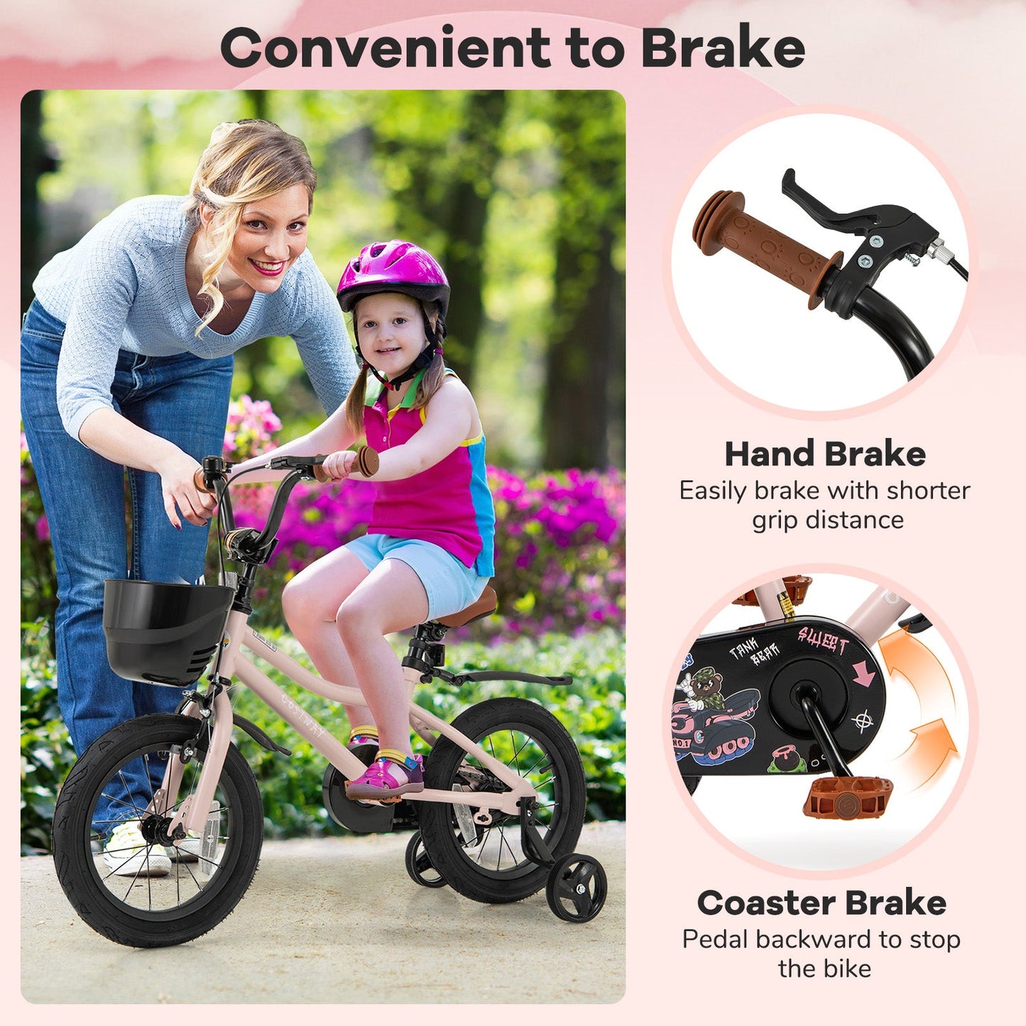 14-Inch Kids Bike with Basket & Adjustable Handlebar