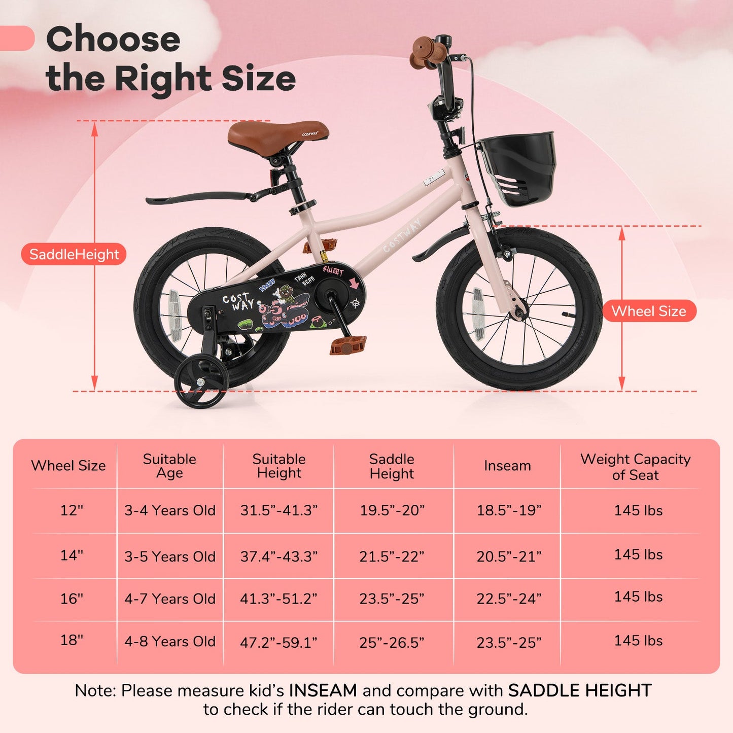 14-Inch Kids Bike with Basket & Adjustable Handlebar