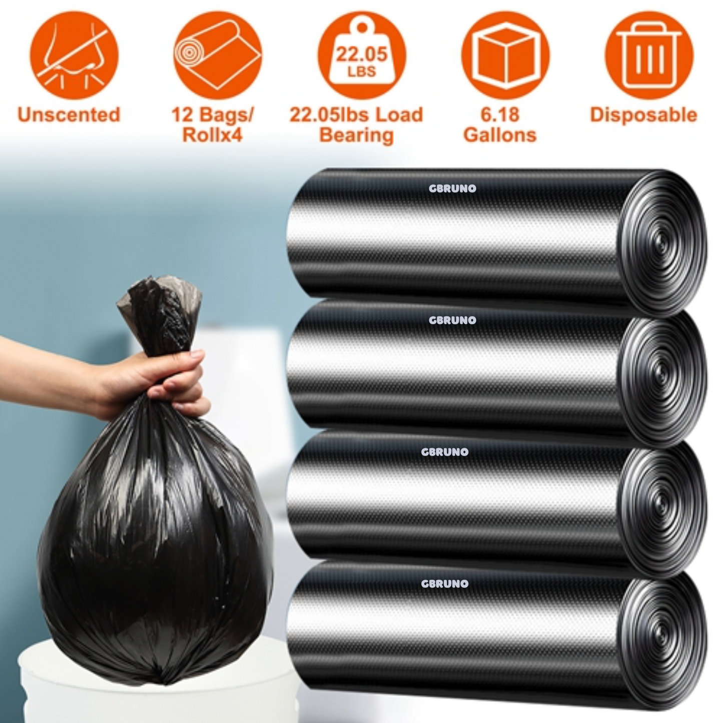 GBruno 4 Rolls Black Garbage Bags
