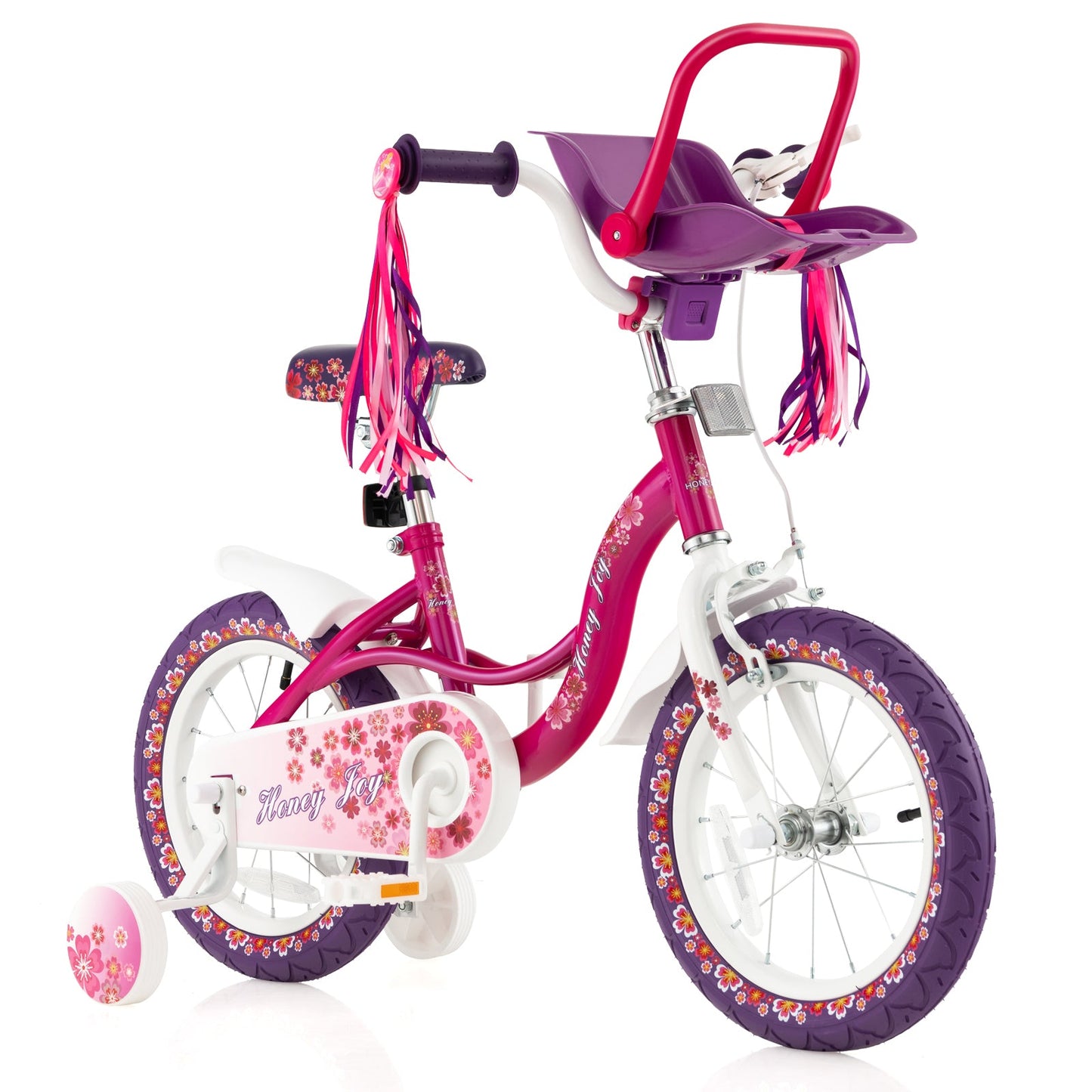 Vélo pour enfants de 14 pouces avec siège pour poupée et roues d'entraînement amovibles