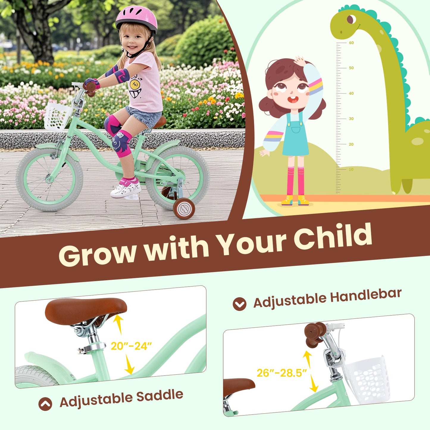 Bicicleta para Niños de 14 Pulgadas con Asiento Ajustable y Timbre