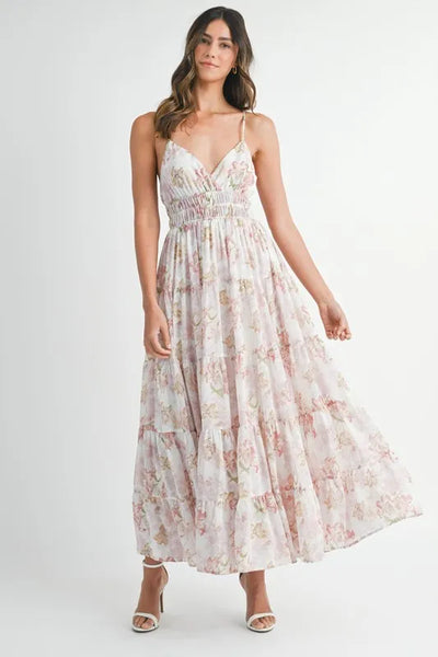 Floral Print Tiered Cami Maxi Summer Dress