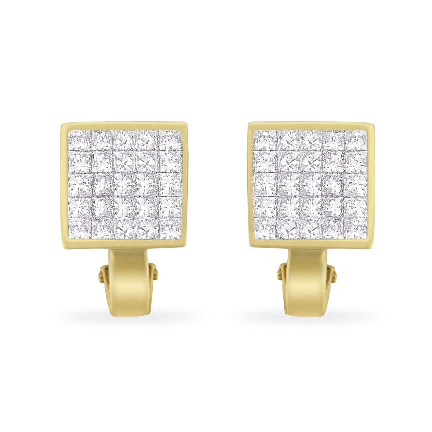 Pendientes Huggy de Diamante Corte Princesa en Oro Amarillo de 14K