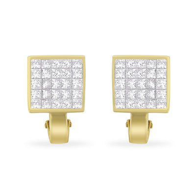 Pendientes Huggy de Diamante Corte Princesa en Oro Amarillo de 14K