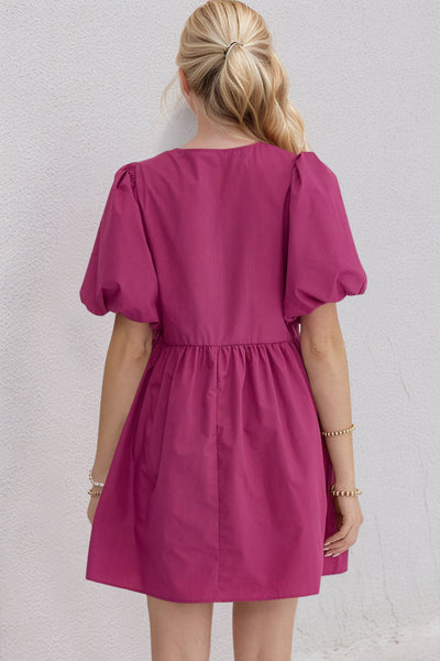 Elegant Ruched Puff Sleeve Mini Dress with Bow Detail