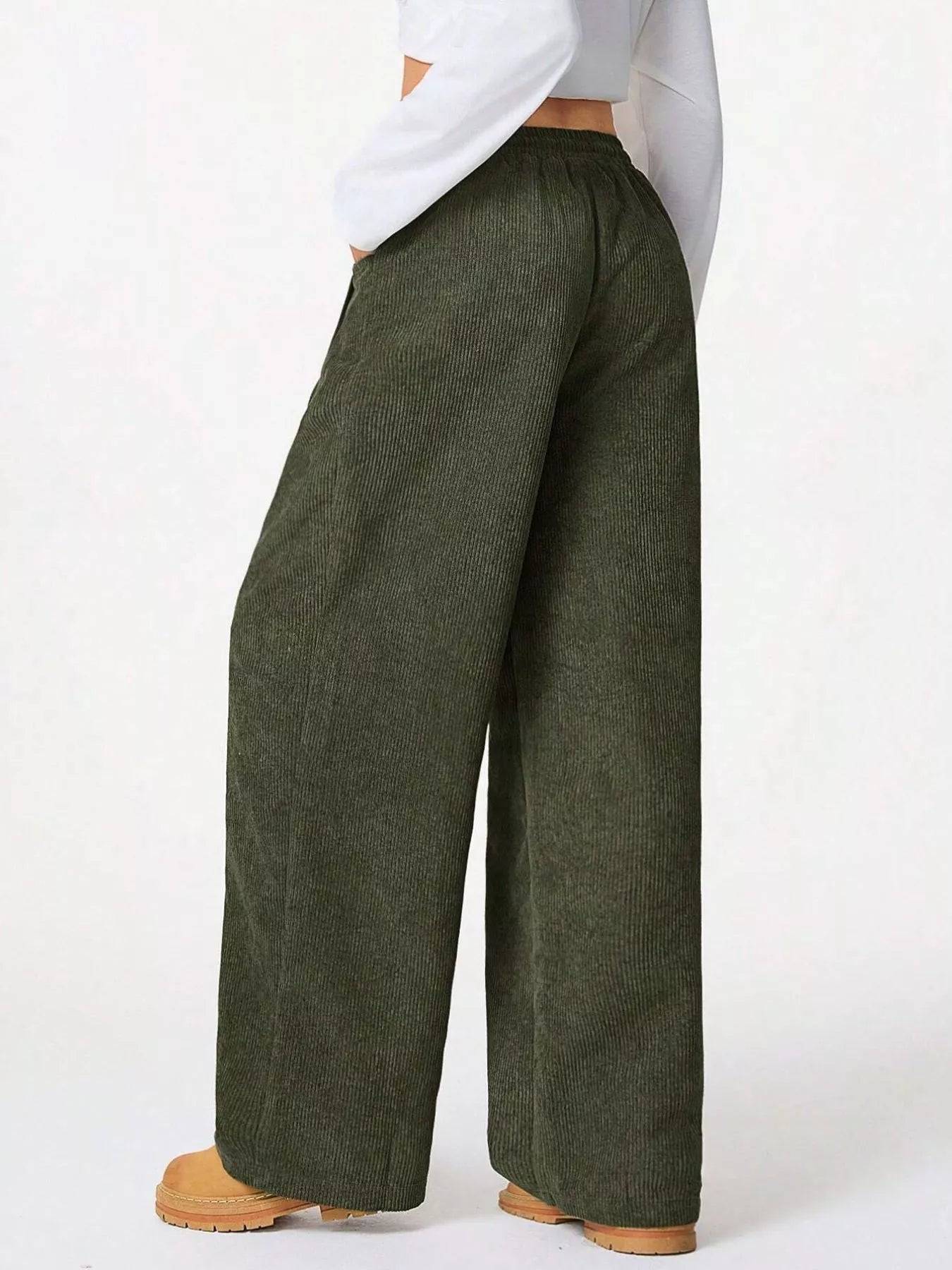 Pantalons en velours côtelé à taille élastique et jambes larges