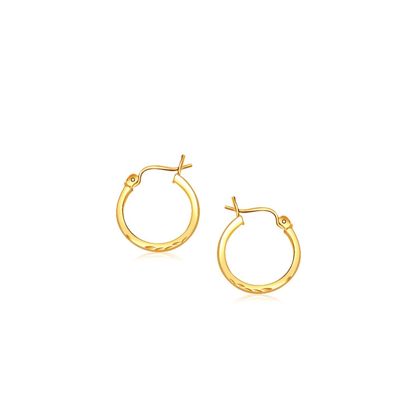 14k Yellow Gold Slender Hoop Earrings with Diamond-Cut Finish
