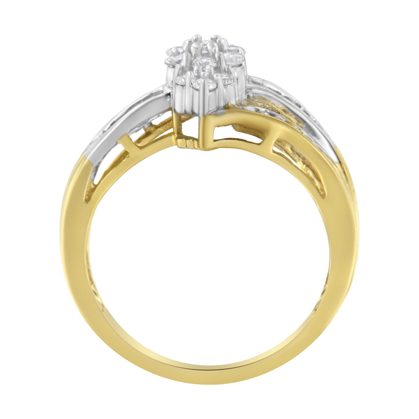 Anillo de Clúster de Diamantes en Forma de Marquesa de Oro Amarillo y Blanco de 10K - Talla 7