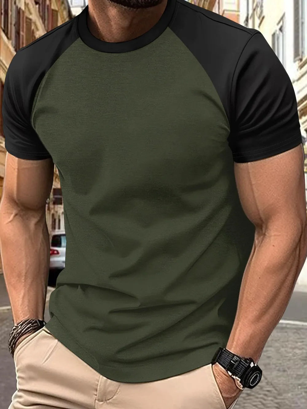 Men's Plus Size Round Neck Contrast T-Shirt