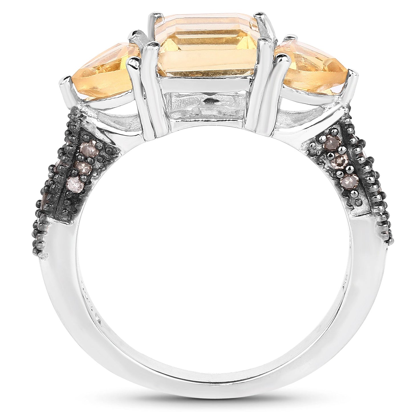 Anillo de Citrino Genuino de 2.71 Quilates y Diamantes Champagne en Plata Esterlina
