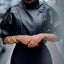 Elegant Black Lychee Grain Faux Leather Cropped Jacket