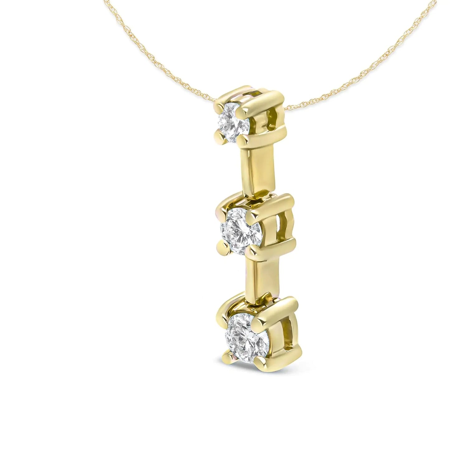 Collier pendentif en or 14K avec trois diamants ronds