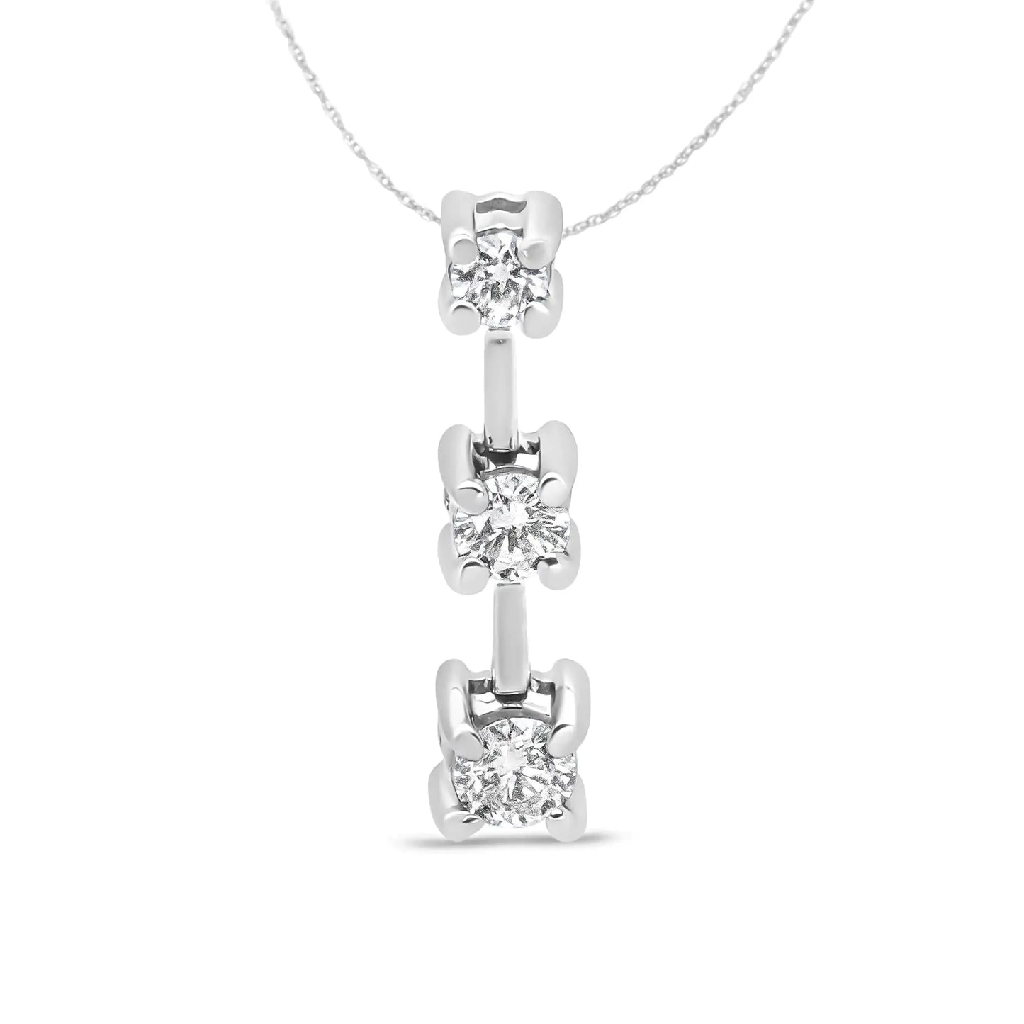 Collier pendentif en or 14K avec trois diamants ronds