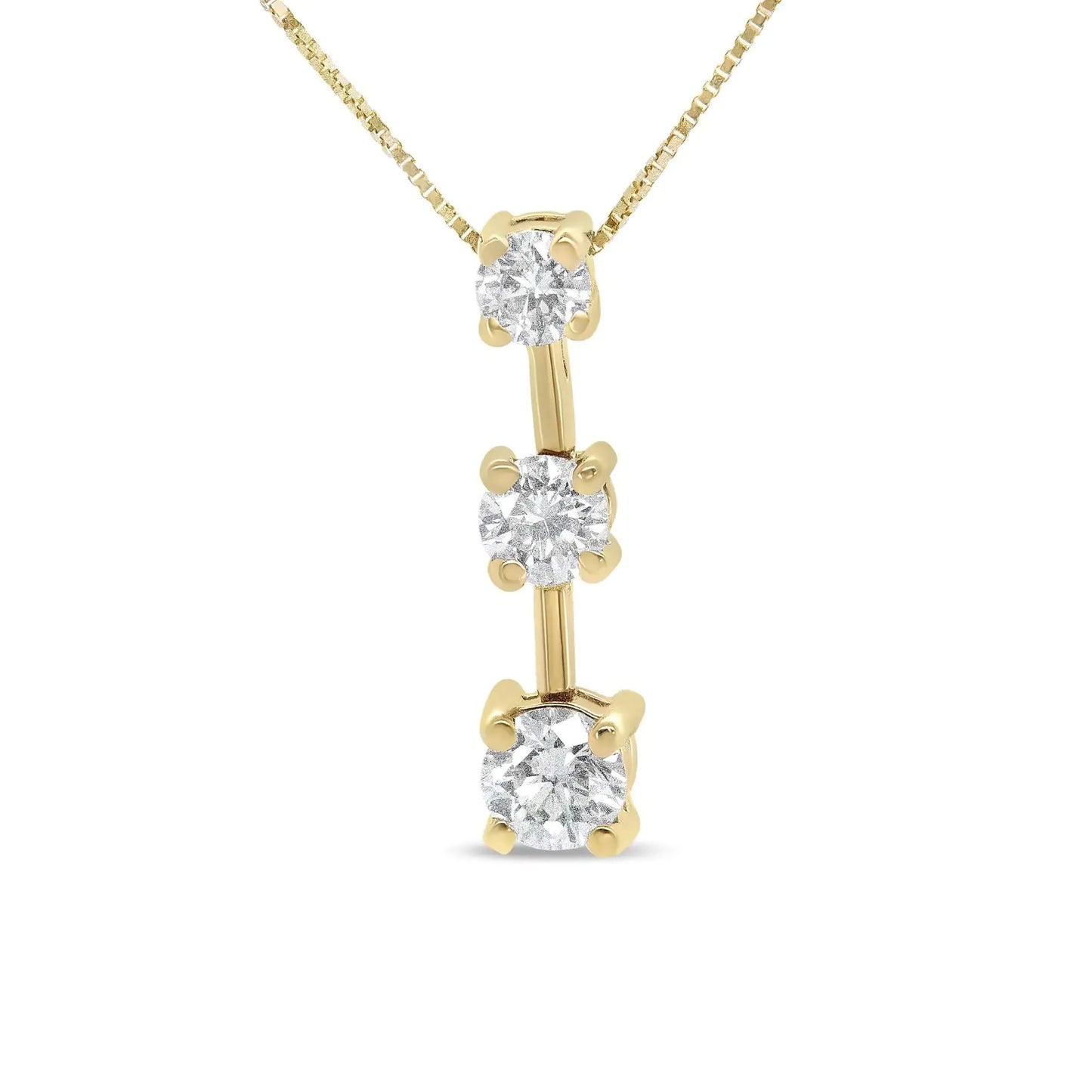 Collier pendentif en or 14K avec trois diamants ronds