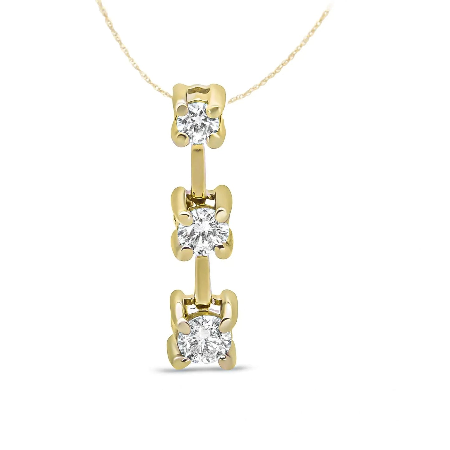 Collier pendentif en or 14K avec trois diamants ronds