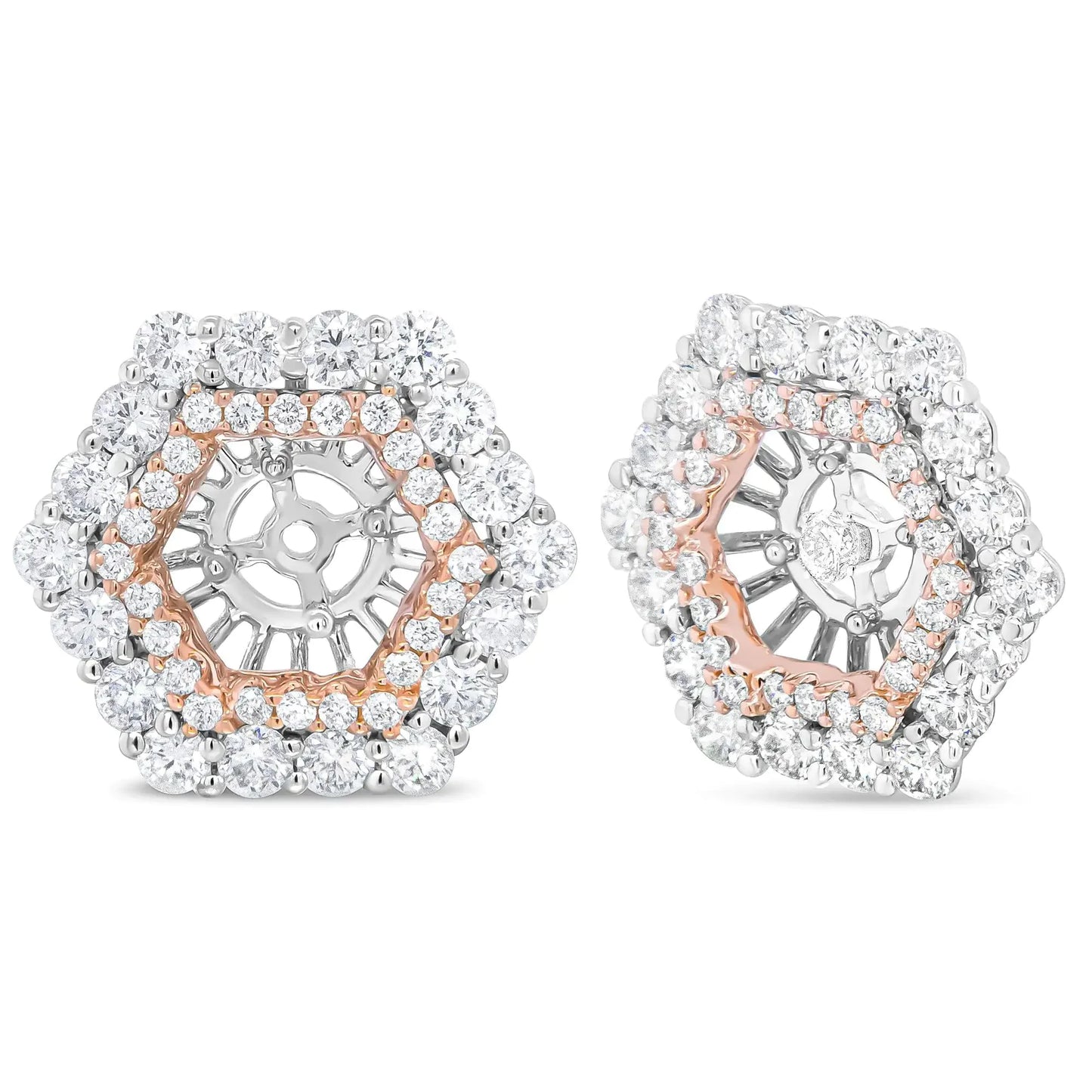 Chaqueta de Aretes Doble Halo de Diamante en Oro Rosa y Blanco de 14K
