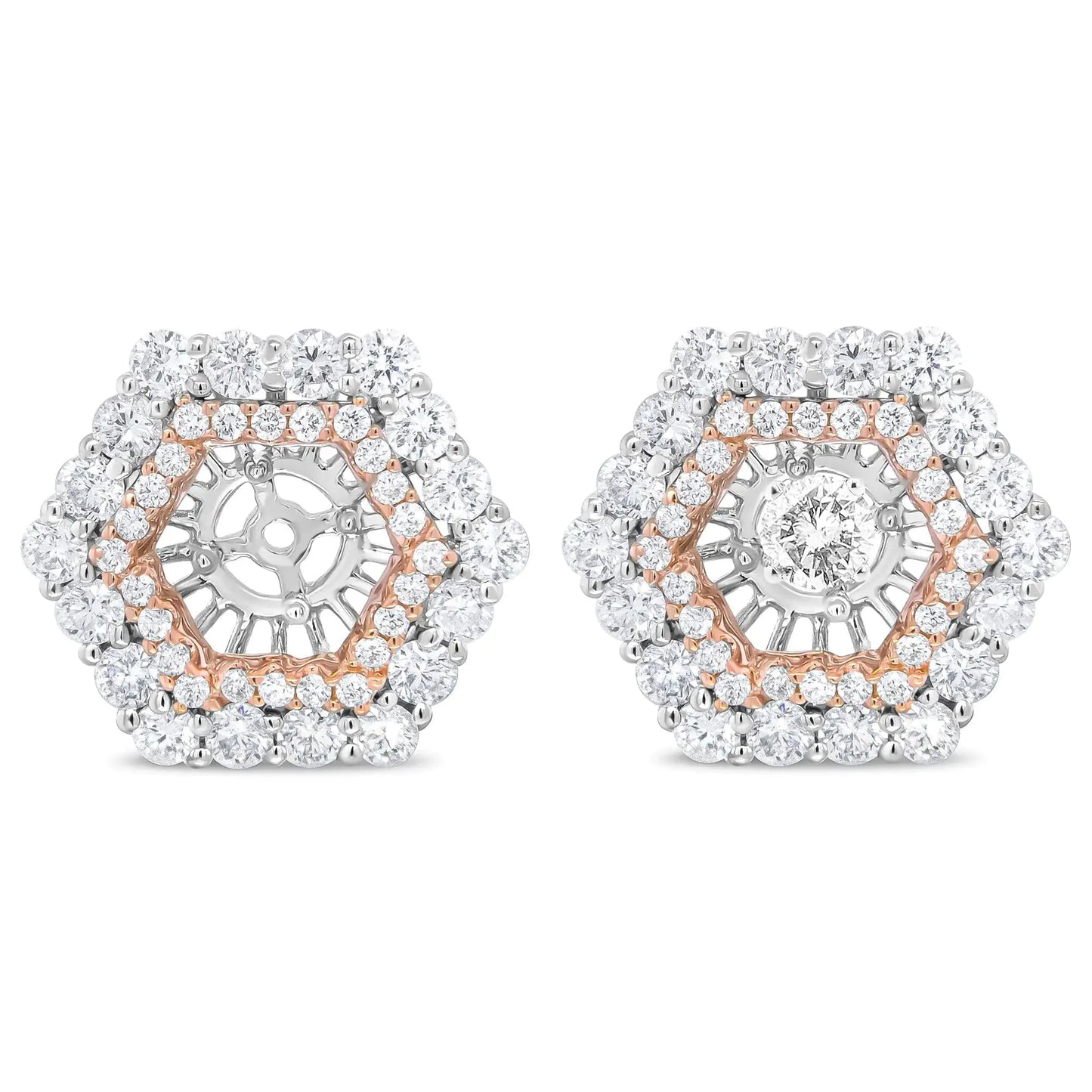 Chaqueta de Aretes Doble Halo de Diamante en Oro Rosa y Blanco de 14K
