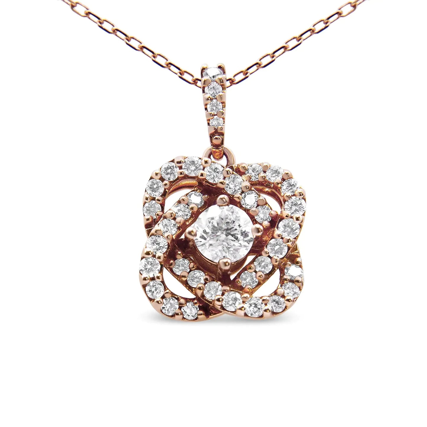 Collar con Colgante de Diamante en Cruz de Oro Rosa de 14K